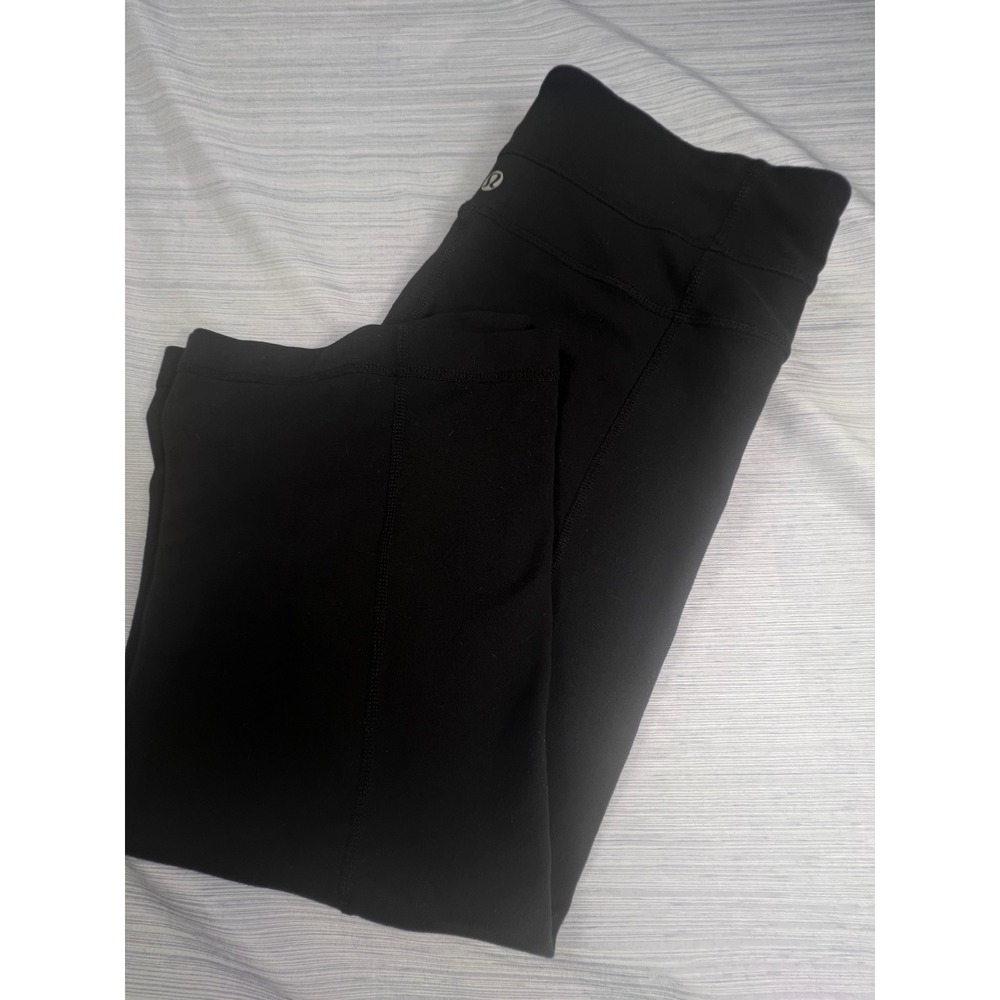 Lululemon Black Cropped Flared Yoga Pants Leggings Size 9 Hidden Pocket